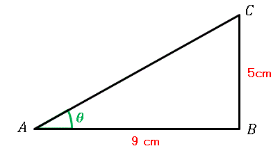 Excel で直角三角形の斜辺と底辺に挟まれた角度を求めます